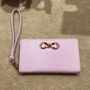 Ted Baker Pink Leather Wristlet Snap Clutch Wallet